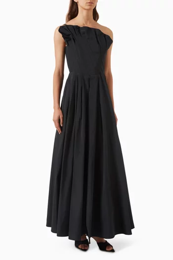 Azzurro One-shoulder Maxi Dress in Taffeta