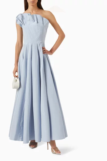 Azzurro One-shoulder Maxi Dress in Taffeta