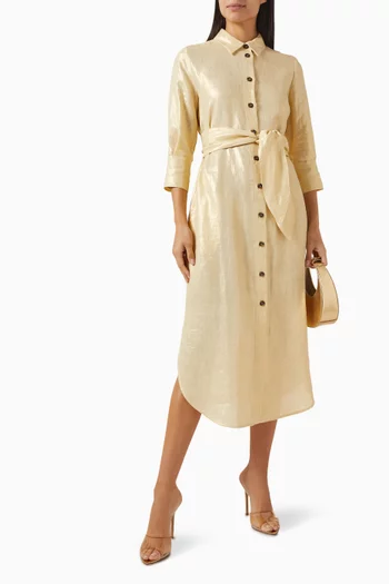 Talpa Shirt Midi Dress in Laminated Linen