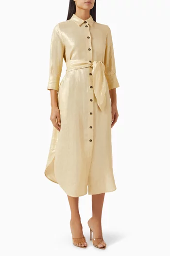 Talpa Shirt Midi Dress in Laminated Linen