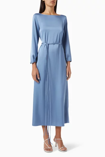 Segesta Belted Midi Dress in Satin