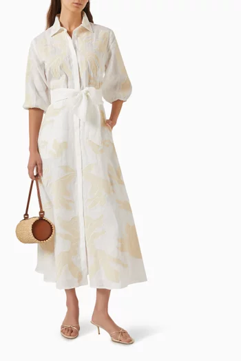 Nota Embroidered Midi Dress in Linen