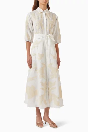 Nota Embroidered Midi Dress in Linen