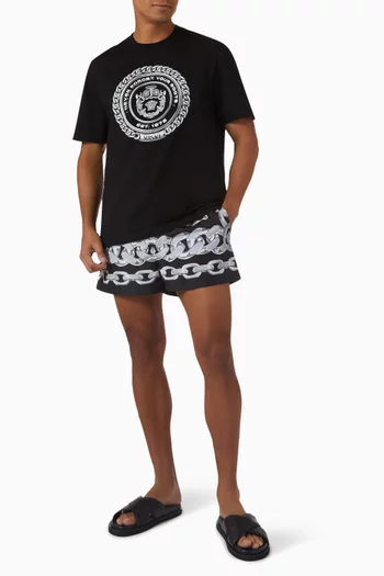 Medusa Chain-print Swim Shorts in Nylon