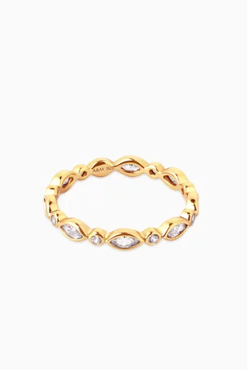 خاتم مرصع بكريستال ماركيز فضة إسترلينية مطلية ذهب عيار 18