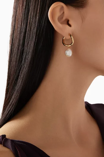 Serenity Pearl Charm Hoops in 18kt Gold-plated Brass