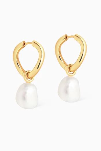 Serenity Pearl Charm Hoops in 18kt Gold-plated Brass