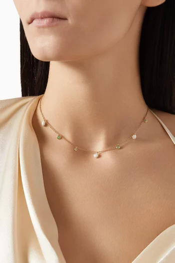 Aqua & Pearl Charm Necklace in 18kt Gold-plated Sterling Silver