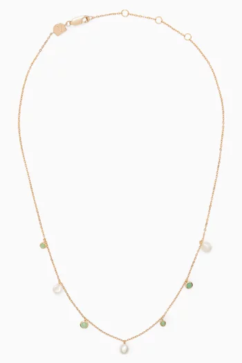 Aqua & Pearl Charm Necklace in 18kt Gold-plated Sterling Silver