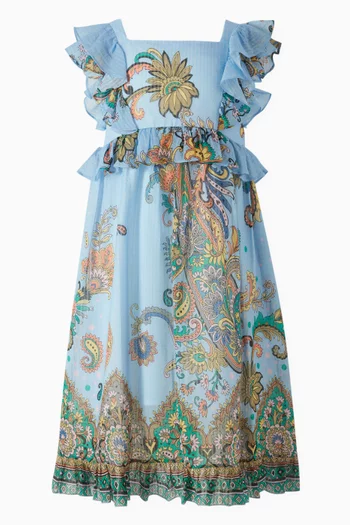 Paisley-print Ruffled Dress in Cotton-silk