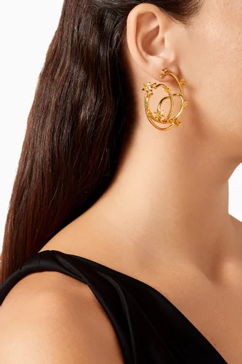 Floral Hoop Earrings in Gold-tone Brass
