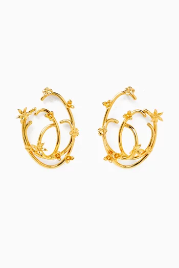 Floral Hoop Earrings in Gold-tone Brass
