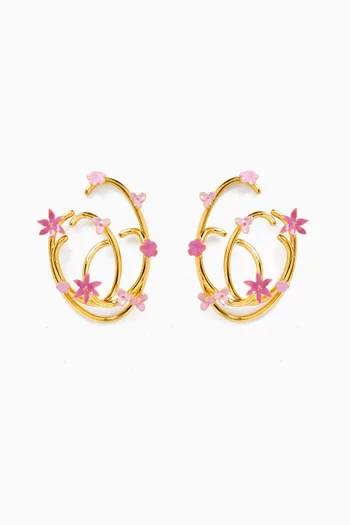 Floral Hoop Earrings in Enamel & Gold-tone Brass