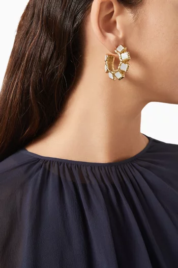 Square Stone Hoop Earrings in Gold-tone Metal