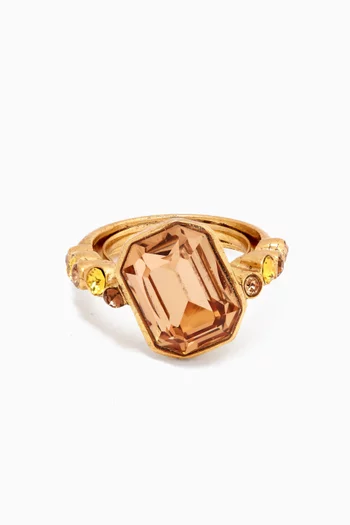 Emerald Crystal Ring in Gold-tone Brass