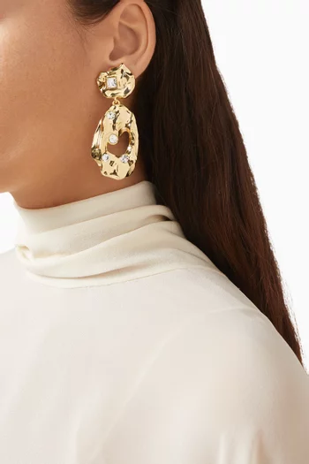 Textured Crystal Drop Clip-on Earrings in Gold-tone Metal