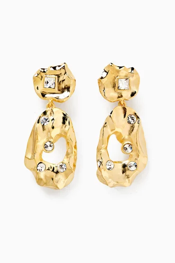 Textured Crystal Drop Clip-on Earrings in Gold-tone Metal