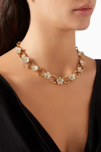 Crystal Flowers Chain Necklace in Gold-tone Brass