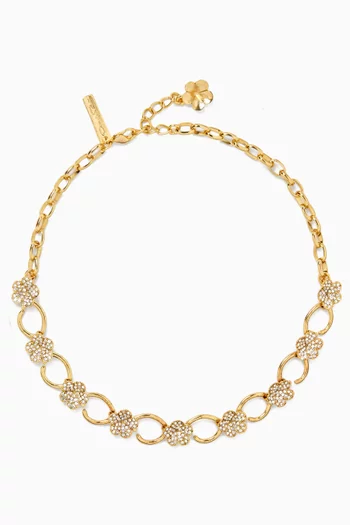Crystal Flowers Chain Necklace in Gold-tone Brass