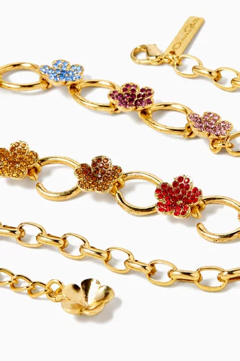 Crystal Flowers Chain Necklace in Gold-tone Brass