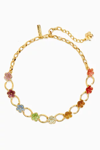 Crystal Flowers Chain Necklace in Gold-tone Brass