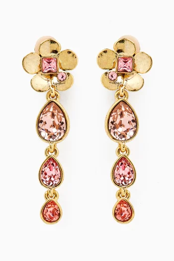 Flower Teardrop Earrings in Gold-tone Pewter