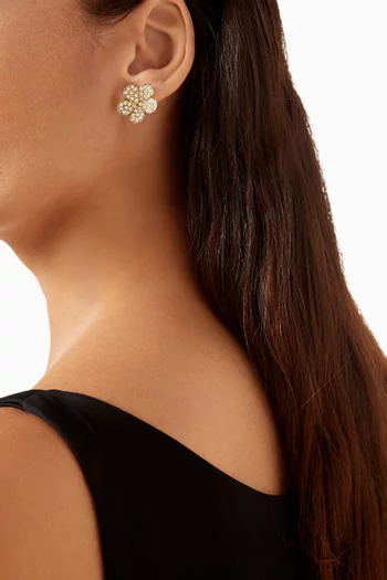 Flower Crystal Stud Earrings in Gold-tone Pewter