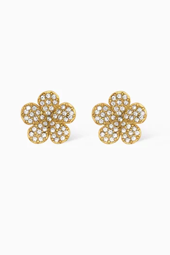 Flower Crystal Stud Earrings in Gold-tone Pewter