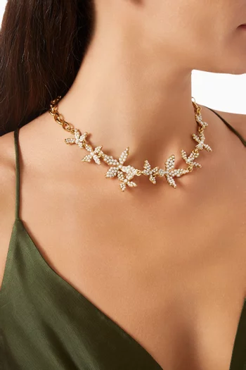 Pearl Flower Necklace in Gold-tone Brass