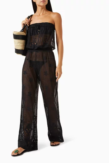 Viv Strapless Jumpsuit in Cotton-blend Lace