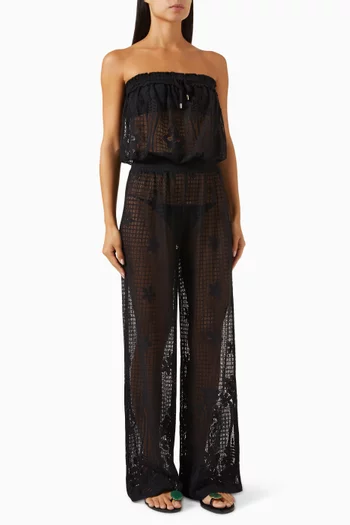 Viv Strapless Jumpsuit in Cotton-blend Lace