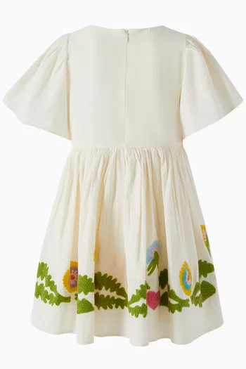 Carlin Floral-embroidered Midi Dress in Organic Cotton-poplin