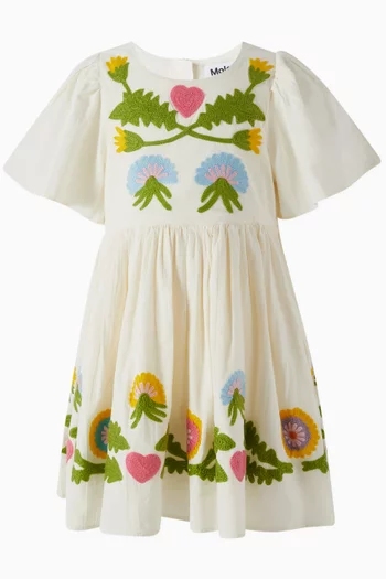 Carlin Floral-embroidered Midi Dress in Organic Cotton-poplin