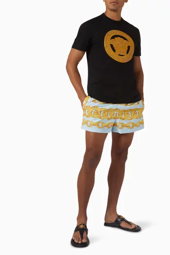 Medusa Chain-print Swim Shorts in Nylon