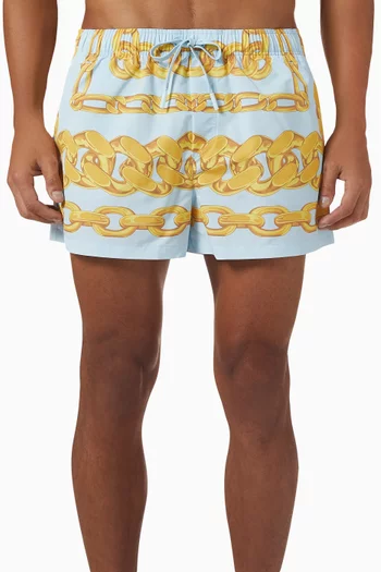 Medusa Chain-print Swim Shorts in Nylon