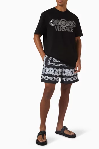 Medusa Chain-print Swim Shorts in Nylon