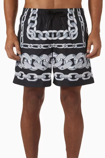Medusa Chain-print Swim Shorts in Nylon