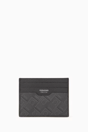 Monogram-print Card Case in Canvas and Leather