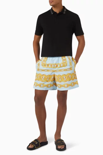 Medusa Chain-print Swim Shorts in Nylon