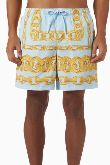 Medusa Chain-print Swim Shorts in Nylon