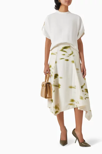Blossom-print Handkerchief Midi Skirt in Viscose Cady