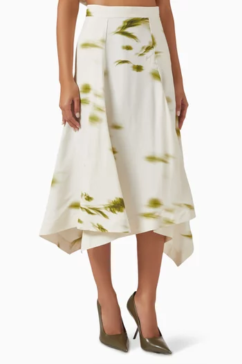 Blossom-print Handkerchief Midi Skirt in Viscose Cady