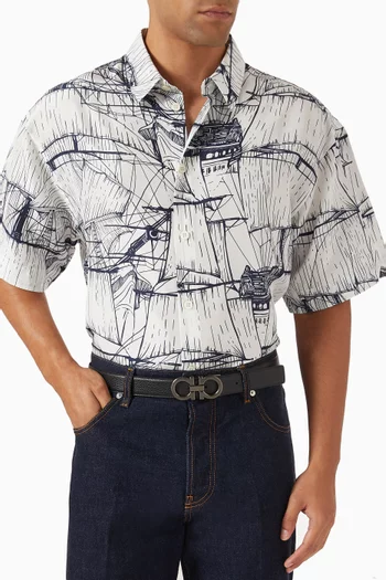 Gancini Buckle Reversible Belt in Grained Calfskin