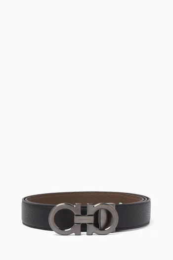 Gancini Buckle Reversible Belt in Grained Calfskin