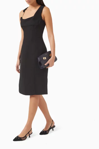 Gathered-neckline Midi Dress