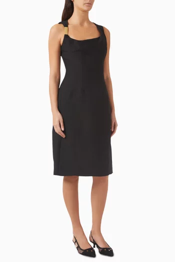 Gathered-neckline Midi Dress