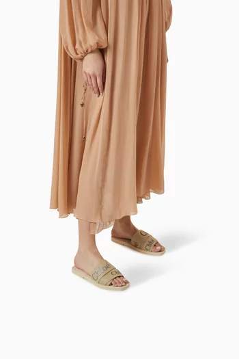Woody Square-toe Flat Sandals in Linen
