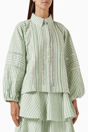Striped Embroidered Blouse in Seersucker