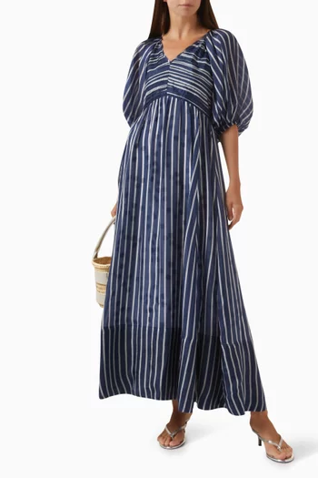 Striped Rouched Maxi Dress in Cupro