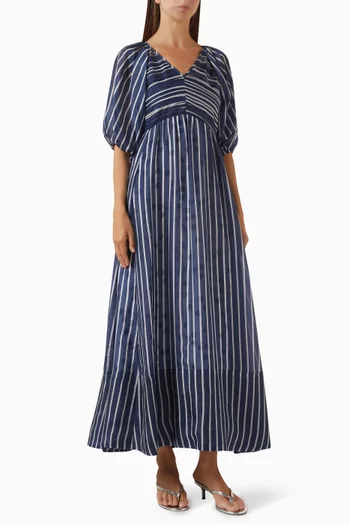 Striped Rouched Maxi Dress in Cupro
